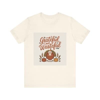Grateful Not Wasteful Tee, Fall Thanksgiving T-Shirt, Unisex Short Sleeve - Image 1