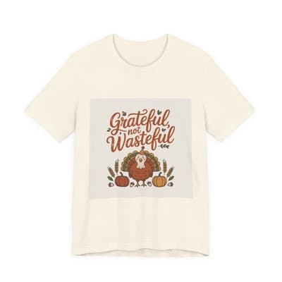 Grateful Not Wasteful Tee, Fall Thanksgiving T-Shirt, Unisex Short Sleeve - Thumbnail 3