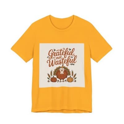 Grateful Not Wasteful Tee, Fall Thanksgiving T-Shirt, Unisex Short Sleeve - Thumbnail 3