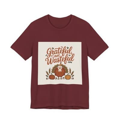 Grateful Not Wasteful Tee, Fall Thanksgiving T-Shirt, Unisex Short Sleeve - Thumbnail 3