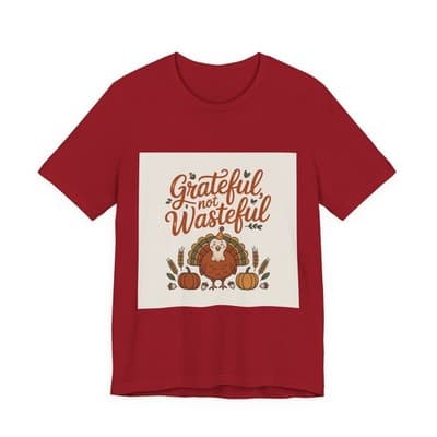 Grateful Not Wasteful Tee, Fall Thanksgiving T-Shirt, Unisex Short Sleeve - Thumbnail 3