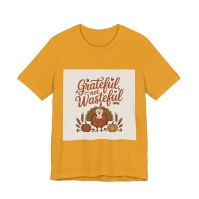 Grateful Not Wasteful Tee, Fall Thanksgiving T-Shirt, Unisex Short Sleeve - Thumbnail 3