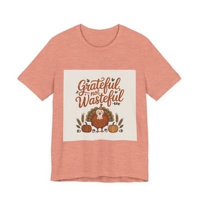 Grateful Not Wasteful Tee, Fall Thanksgiving T-Shirt, Unisex Short Sleeve - Thumbnail 3