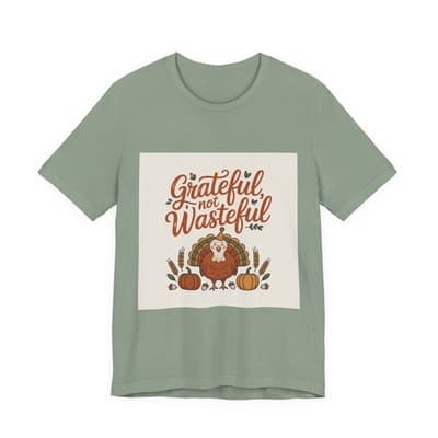 Grateful Not Wasteful Tee, Fall Thanksgiving T-Shirt, Unisex Short Sleeve - Thumbnail 3