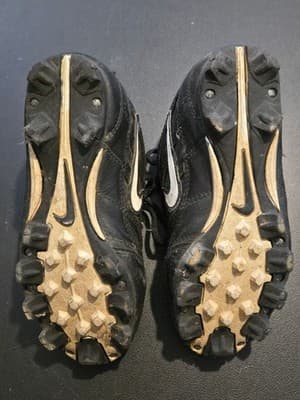 Nike Baseball Cleats Youth 1Y Black Lace Cover Molded Studs Used Vintage 90s - Thumbnail 4