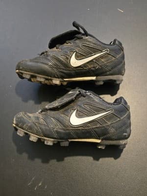 Nike Baseball Cleats Youth 1Y Black Lace Cover Molded Studs Used Vintage 90s - Thumbnail 5