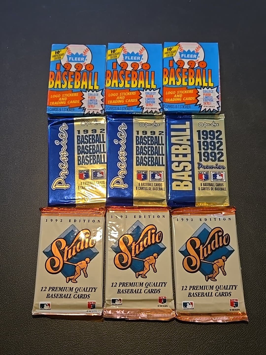Lot Of 9 1990s Baseball Card Packs Fleer 90/studio 92/ Premier 1992 3 Packs Each - Image 1