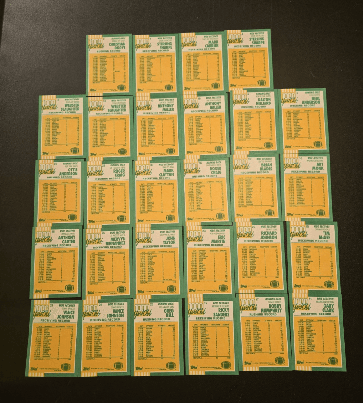 1990 Topps Football 1000 Yard Club Lot of 28 Cards – NFL Stars / Inserts - Thumbnail 2