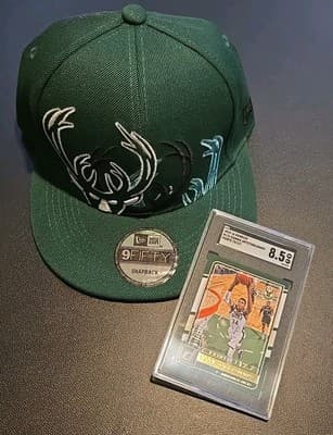 Milwaukee Bucks Hat And SGC Graded Giannis Antetokunmpo Card With 8.5 Lot - Image 1