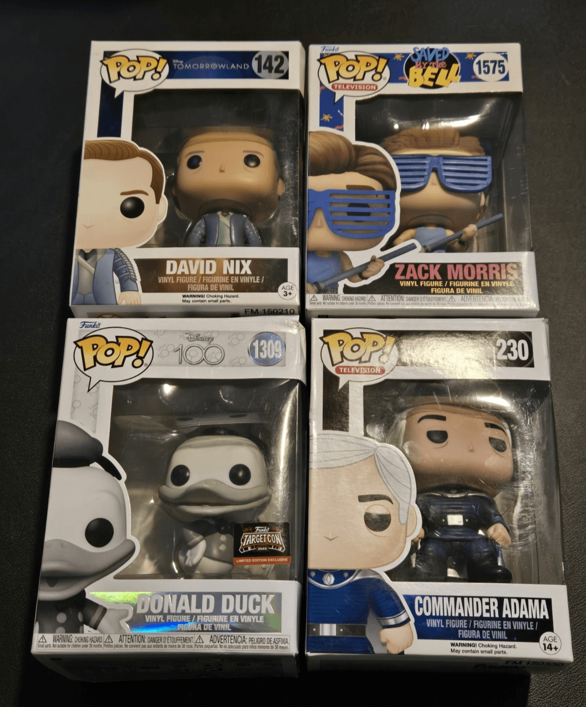 Funko Pop Lot 4 Zack Morris Donald Duck Disney 100 Commander Adama David Nix NIB - Image 1