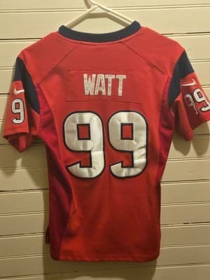 Nike NFL Texans Jersey Boys L Watt 99 Red On Field Game Sewn Patch Short Sleeve - Image 1