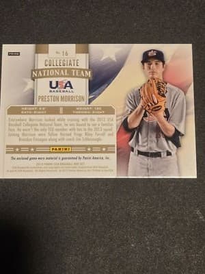 2013 Panini USA Baseball Preston Morrison Collegiate National Team Patches #/35 - Thumbnail 2