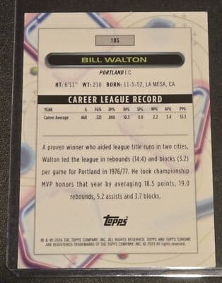 2023-24 Topps Chrome Cosmic #105 Bill Walton - Thumbnail 2