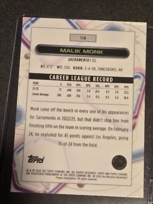 2023-24 Topps Chrome Cosmic #110 Malik Monk - Thumbnail 2