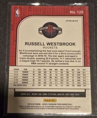 2019-20 Hoops Premium Stock #129 Russell Westbrook Prizms Green Cracked Ice - Thumbnail 2