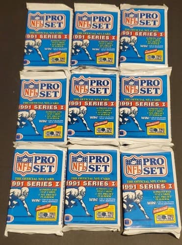 1991 NFL Pro Set Football Cards Series 1 Wax Pack - (9) Pack Lot - Image 1