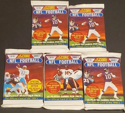1991 Score Football Series 1 Cards 5 Unopened Packs Of 16 Cards - Image 1