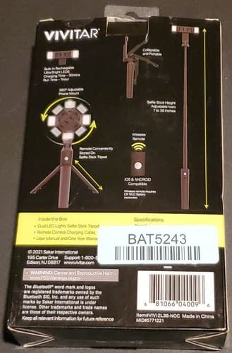 Vivitar Wireless Dual LED Light - Selfie Stick Tripod - Thumbnail 2