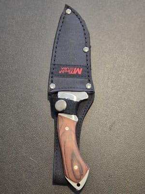 MTech USA MT-080 Fixed Blade Knife Wood Handle Stainless Steel Nylon Sheath NIB - Thumbnail 2