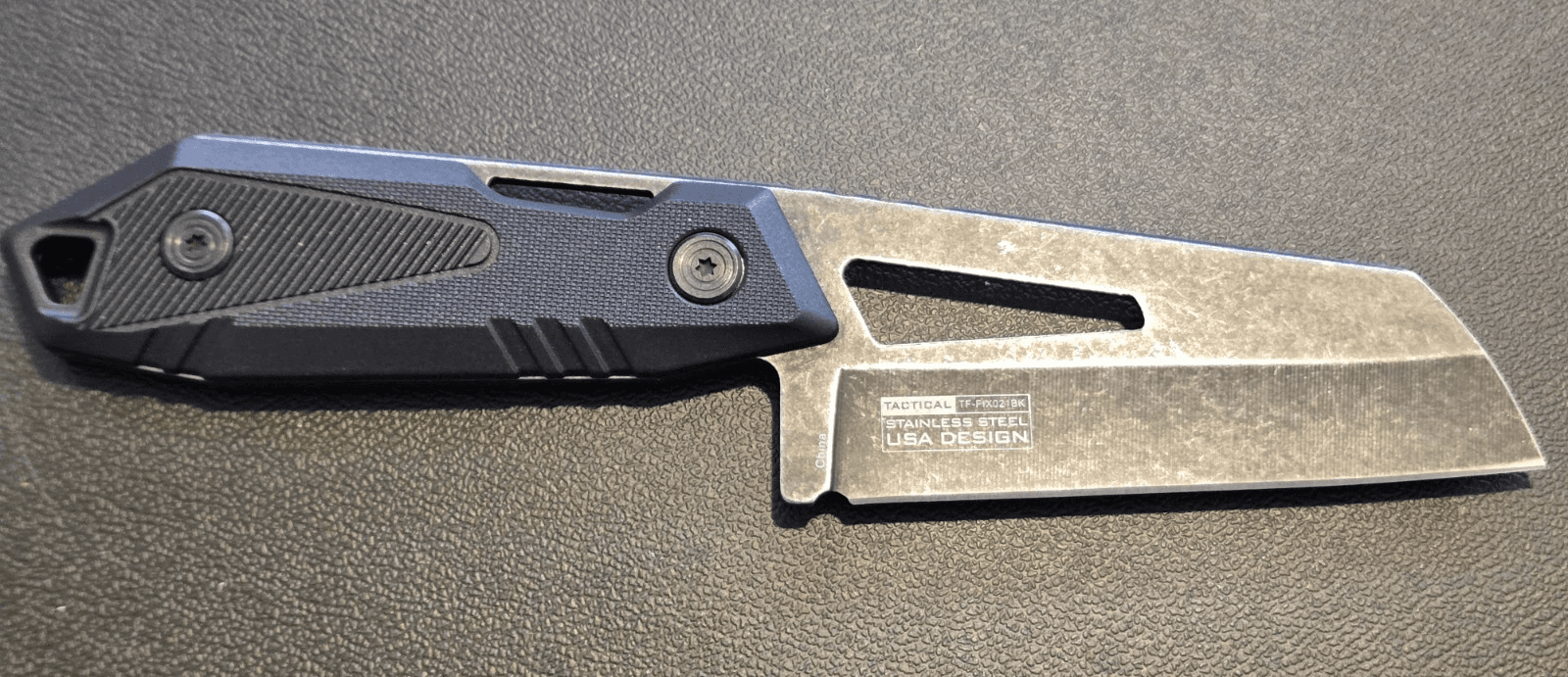 Tac-Force Tactical Fixed Blade Cleaver Knife Stonewashed Finish Nylon Sheath NIB - Thumbnail 2