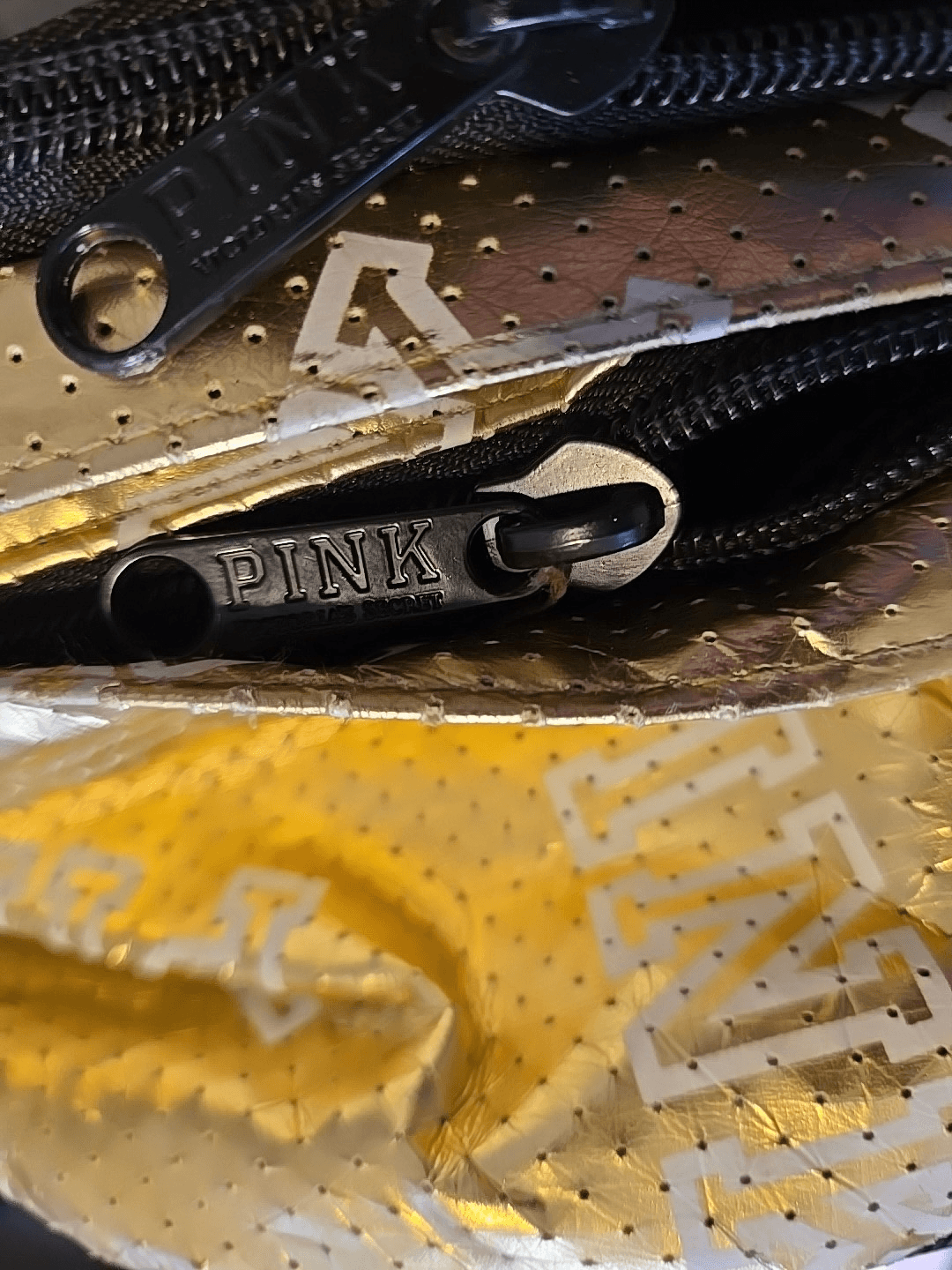 Victoria’s Secret PINK Gold Metallic Backpack – Perforated Style, Black Base. - Thumbnail 8