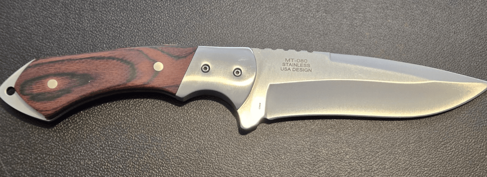 MTech USA MT-080 Fixed Blade Knife Wood Handle Stainless Steel Nylon Sheath NIB - Thumbnail 4