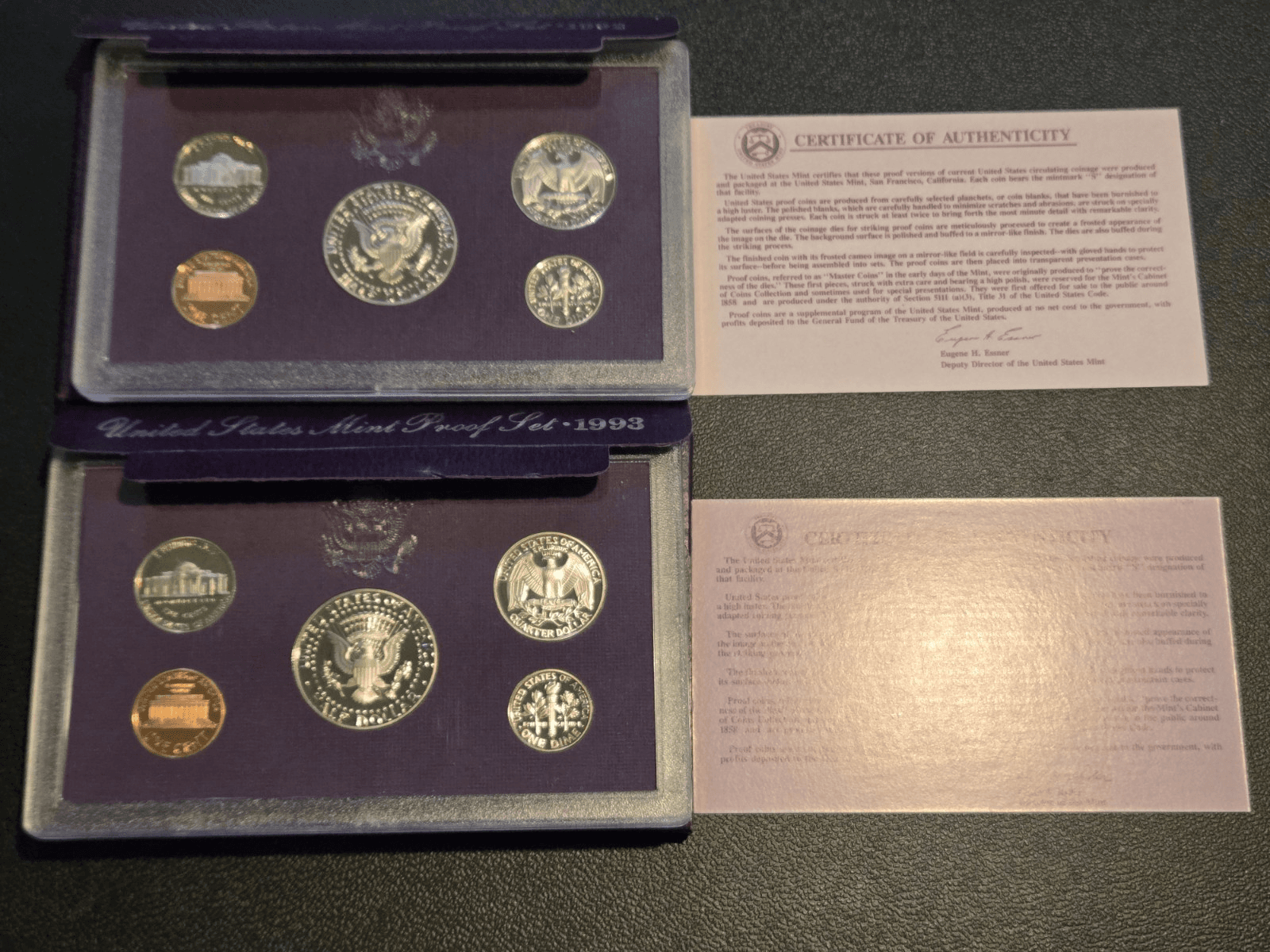 1992 & 1993 U.S. Mint Proof Sets with COA Original Government Packaging 10 Coins - Image 1