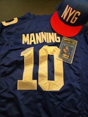 Eli Manning XXL Jersey New York Giants Blue #10 Hat Graded Card Lot - Thumbnail 2