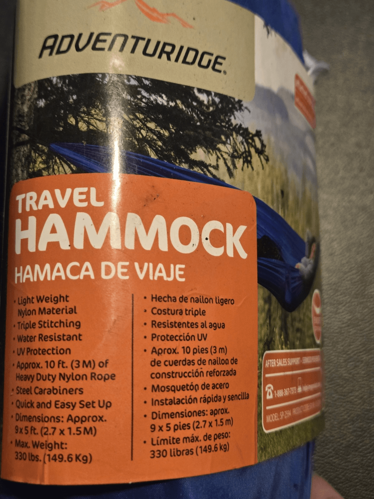 Adventuridge Travel Hammock 9x5 Ft Lightweight, Portable 330lb Capacity Blue NEW - Thumbnail 2