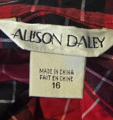 Allison Daley Shirt Womens 16 Red Black Plaid Long Sleeve Button Up Casual - Thumbnail 2