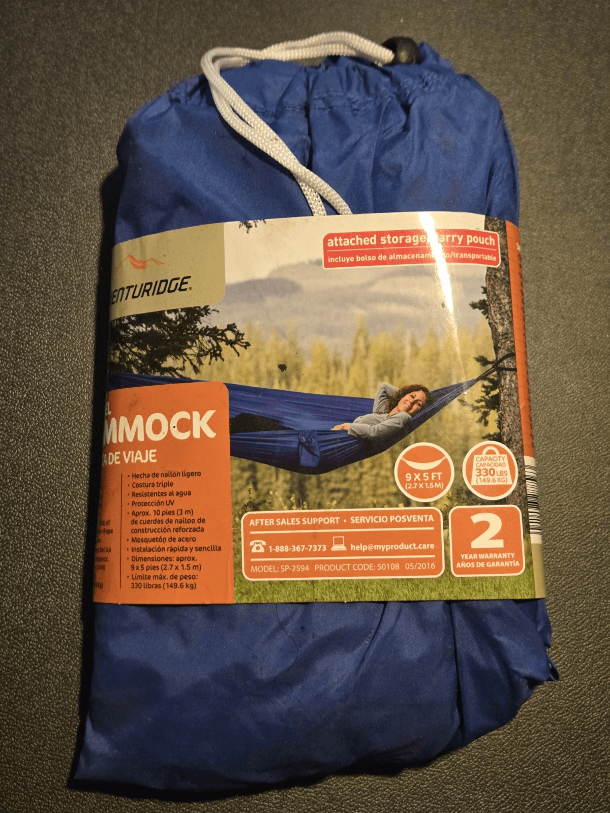 Adventuridge Travel Hammock 9x5 Ft Lightweight, Portable 330lb Capacity Blue NEW - Image 1