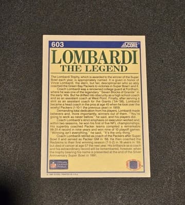 1990 Score #603a Lombardi the Legend - Thumbnail 2
