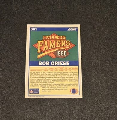 1990 Score #601 Bob Griese - Thumbnail 2