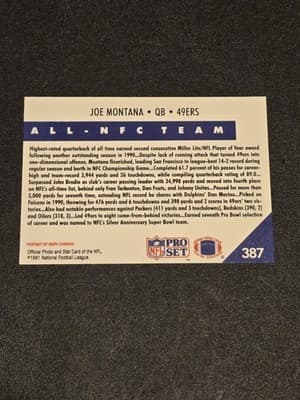1991 Pro Set #387 Joe Montana - Thumbnail 2