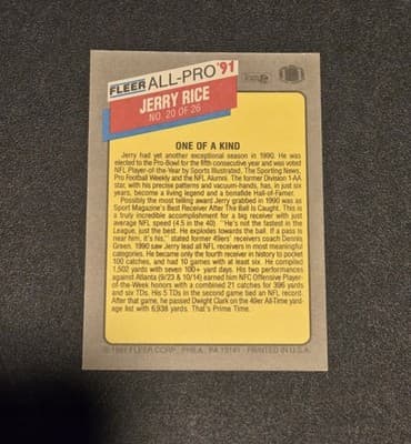 1991 Fleer #20 Jerry Rice All-Pro '91 - Thumbnail 2