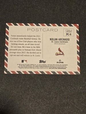 2022 Topps Archives #OPC-6 Nolan Arenado Oversized Topps Postcards - Thumbnail 2