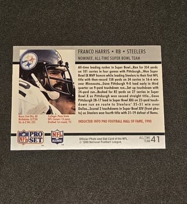 1990-91 Pro Set Super Bowl XXV Silver Anniversary #41 Franco Harris - Thumbnail 2