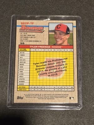 2020 Bowman Heritage #92CP-TF Tyler Freeman Chrome Prospects Blue #/99 - Thumbnail 2