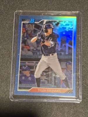 2020 Bowman Heritage #92CP-TF Tyler Freeman Chrome Prospects Blue #/99 - Image 1