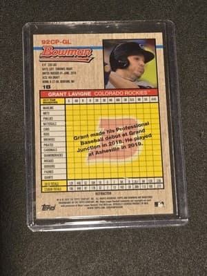 2020 Bowman Heritage #92CP-GL Grant Lavigne Chrome Prospects Refractor #/199 - Thumbnail 2