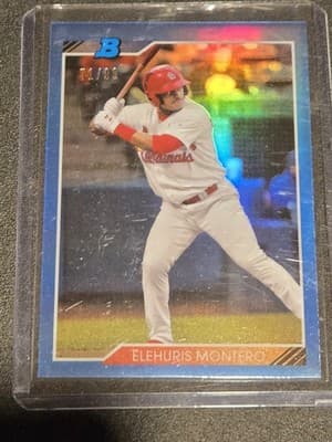 2020 Bowman Heritage #92CP-EM Elehuris Montero Chrome Prospects Blue #/99 - Image 1