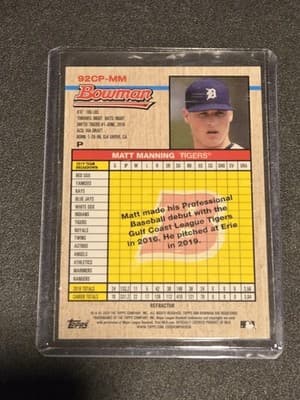 2020 Bowman Heritage #92CP-MM Matt Manning Chrome Prospects Refractor #/199 - Thumbnail 2