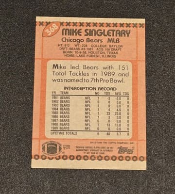 1990 Topps #368 Mike Singletary Collector's Edition (Tiffany) - Thumbnail 2