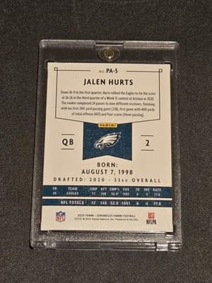 2020 Panini Chronicles #PA-5 Jalen Hurts Panini Teal - Thumbnail 2