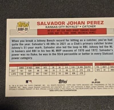 2022 Topps Archives #88BF-20 Salvador Perez 1988 Topps Big Foil - Thumbnail 2