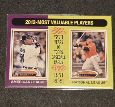 2024 Topps Heritage #199 2012 MVPs (Miguel Cabrera / Buster Posey) MVP - Image 1