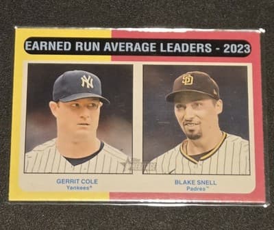2024 Topps Heritage #311 Earned Run Average Leaders-2023 Gerrit Cole/Blake Snell - Image 1