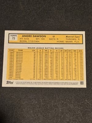 2022 Topps Archives #75 Andre Dawson - Thumbnail 2