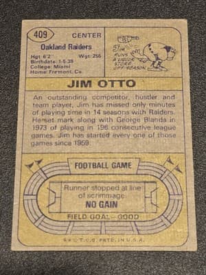 1974 Topps #409 Jim Otto - Thumbnail 2
