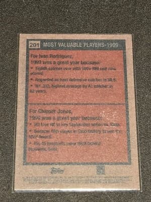 2024 Topps Heritage #201 1999 MVPs (Ivan Rodriguez / Chipper Jones) MVP - Thumbnail 2